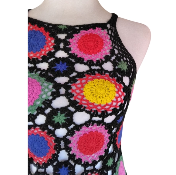 H&M X Coachella Granny Square Knit Bright Colorful Boho Cover Up Dress Size 4 - Picture 6 of 10